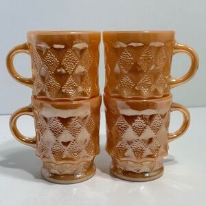 Vtg Anchor Hocking Fire-King Kimberly Diamond Pattern Peach Lustre Mugs (4)
